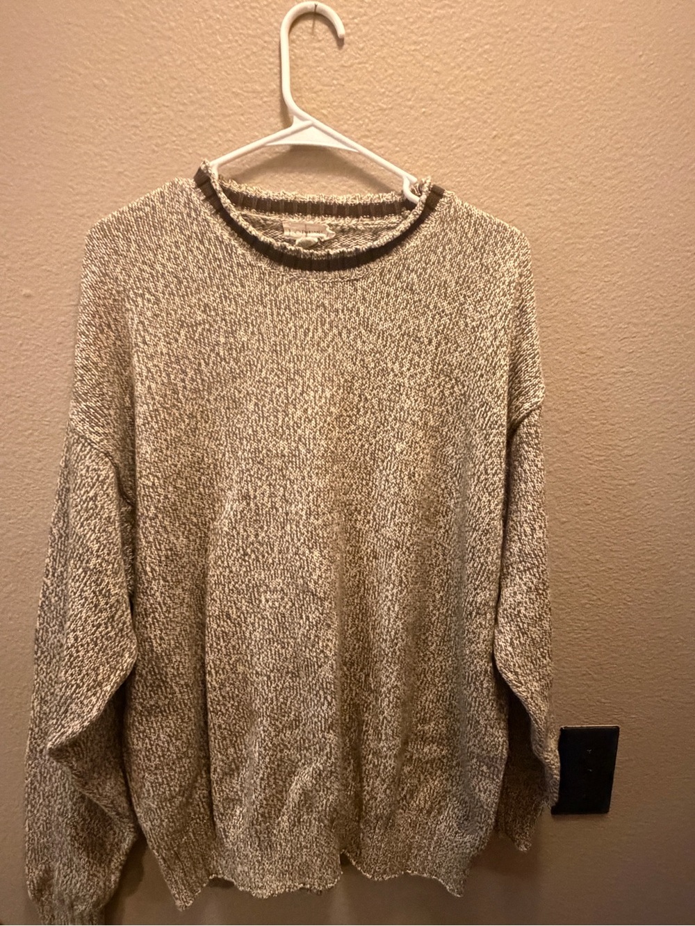 J. Crew Men's Crewneck Sweater in Heathered Beige and Cream